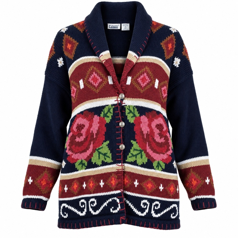 Vintage Cardigan M Oversized Floral Cottage Boho Whimsigoth Fairy Grunge Chunky